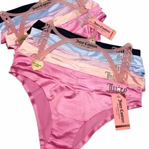 Juicy Couture Satin Panty Collection in Pink, Blush, Lavender, Blue, and Black